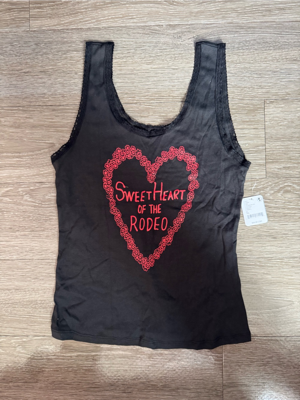 Free People Black Tank Top with Red Heart Graphic